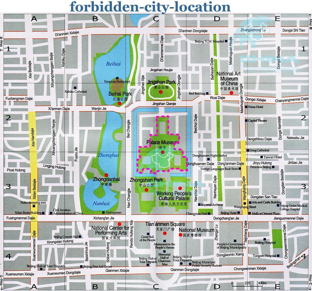 kaart van die verbode stad kaart gedetailleerde